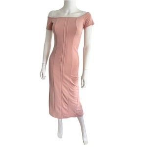 Zara Squared Neck Off the Shoulder Midi Dress in Dusty Pink Size M